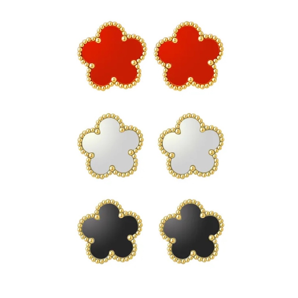 3 FOR $15 Gold-Trimmed Flower Stud Earrings Set